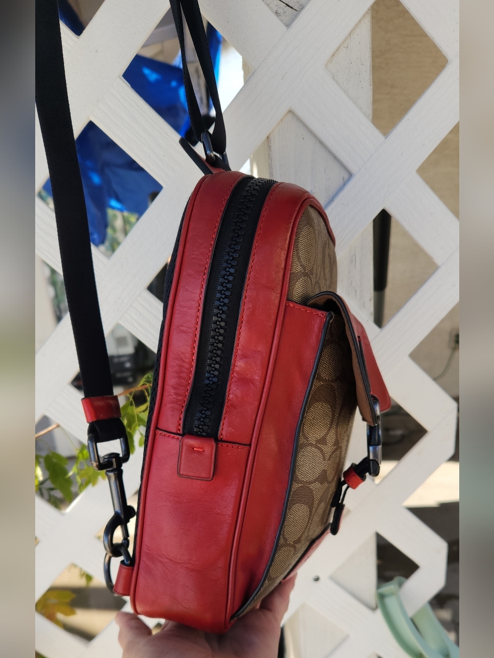 Coach Brown Signature Canvas and Red Leather Belt Bag for - Picture 3 of 10